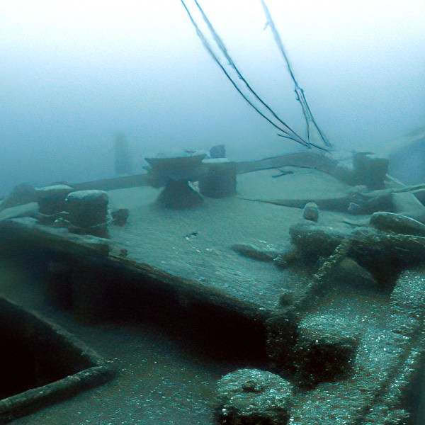 FILE - In this June 2021 image taken from video provided by the Thunder Bay National Marine Sanctuary, the bow of the Ironton is seen in Lake Huron off Michigan's east coast. (Thunder Bay National Marine Sanctuary via AP, File)