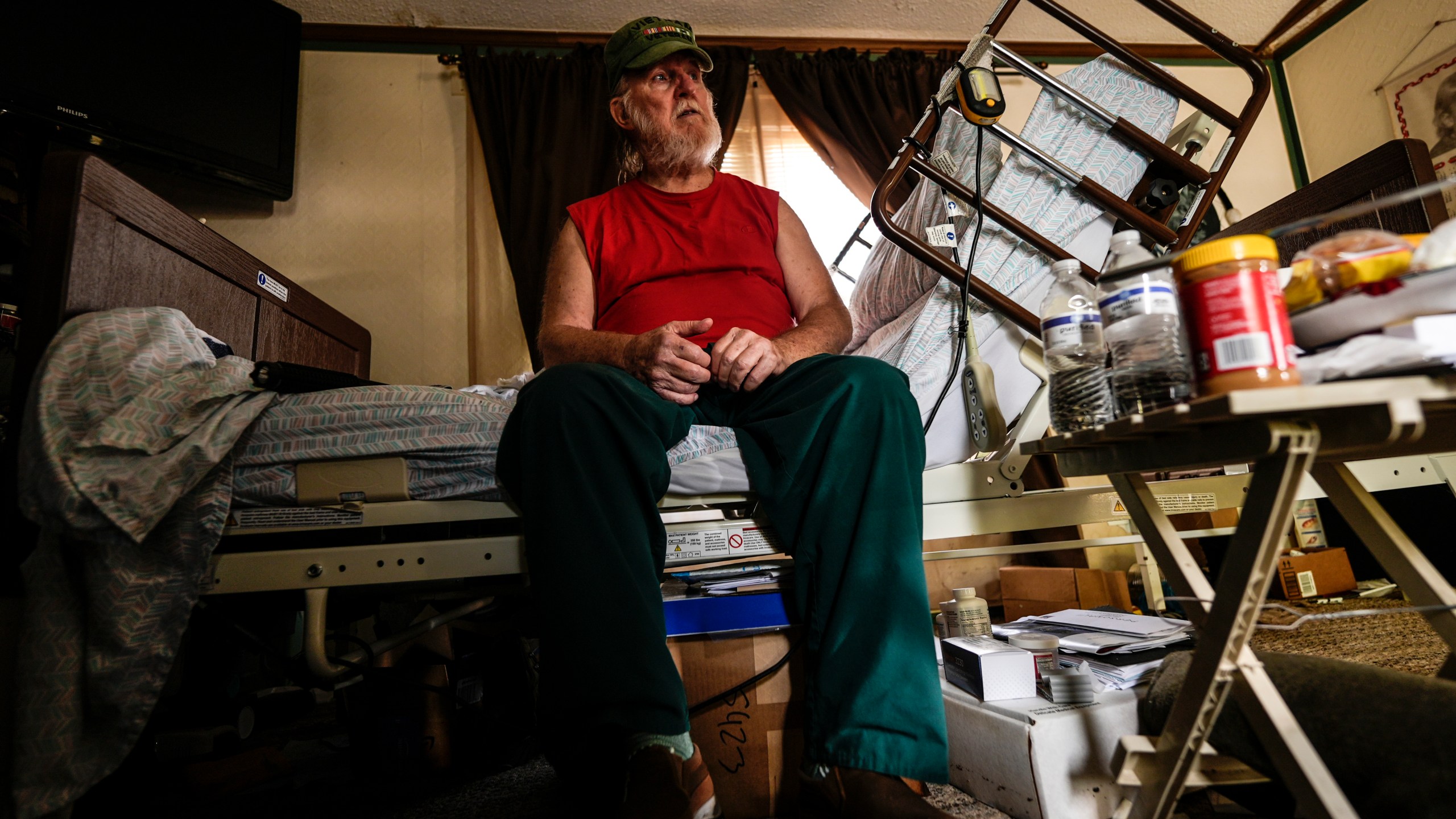 Cliff Stewart, who survived a flash flood whilst in a hospital bed, is seen in the aftermath of Hurricane Helene, Tuesday, Oct. 1, 2024, in Swannanoa, N.C. (AP Photo/Mike Stewart)