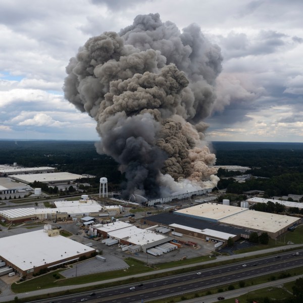 Smoke billows from a fire at the BioLab facility in Conyers, Ga., Sunday, Sept. 29, 2024. (Ben Gray/Atlanta Journal-Constitution via AP)