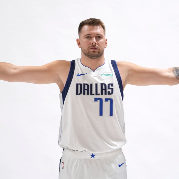 Dallas Mavericks guard Luka Doncic poses for a photo during the NBA basketball team's media day Monday, Sept. 30, 2024, in Dallas. (AP Photo/LM Otero)