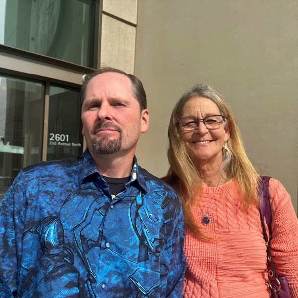 Richard Rogers and his wife Laurie are seen outside the James F. Battin Federal Courthouse, Tuesday, Oct. 1, 2024, in Billings, Mont. (AP Photo/Matthew Brown)