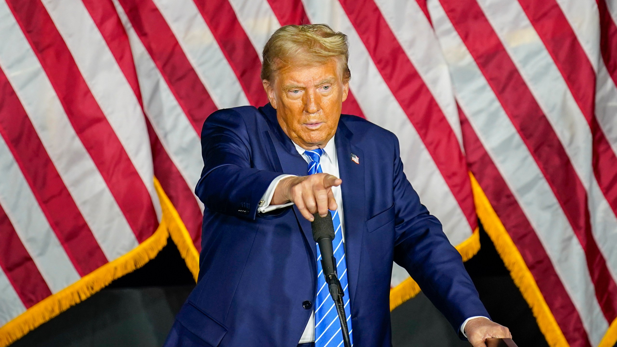 Republican presidential nominee former President Donald Trump speaks at a campaign event Tuesday, Oct. 1, 2024, at Discovery World in Milwaukee. (AP Photo/Andy Manis)