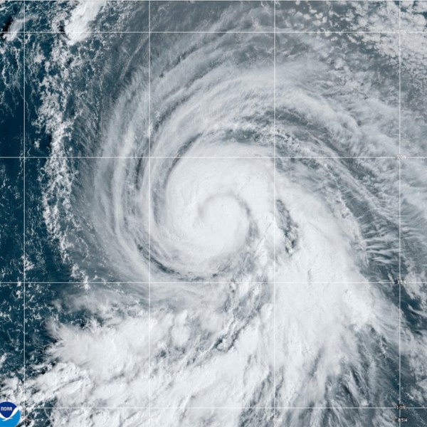 This Satellite image provided by NOAA shows Hurricane Kirk, Wednesday, Oct. 2, 2024 in the Atlantic Ocean. (NOAA via AP)