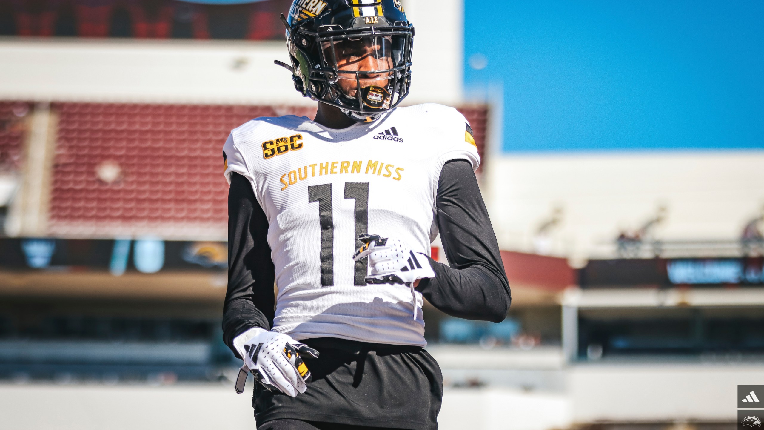 FILE - This photo provided by the University of Southern Mississippi Department of Athletics shows Southern Mississippi defensive back Marcus "MJ" Daniels Jr. on the Mississippi State University campus in Starkville, Miss., Nov. 18, 2023. (The University of Southern Mississippi Department of Athletics via AP, File)