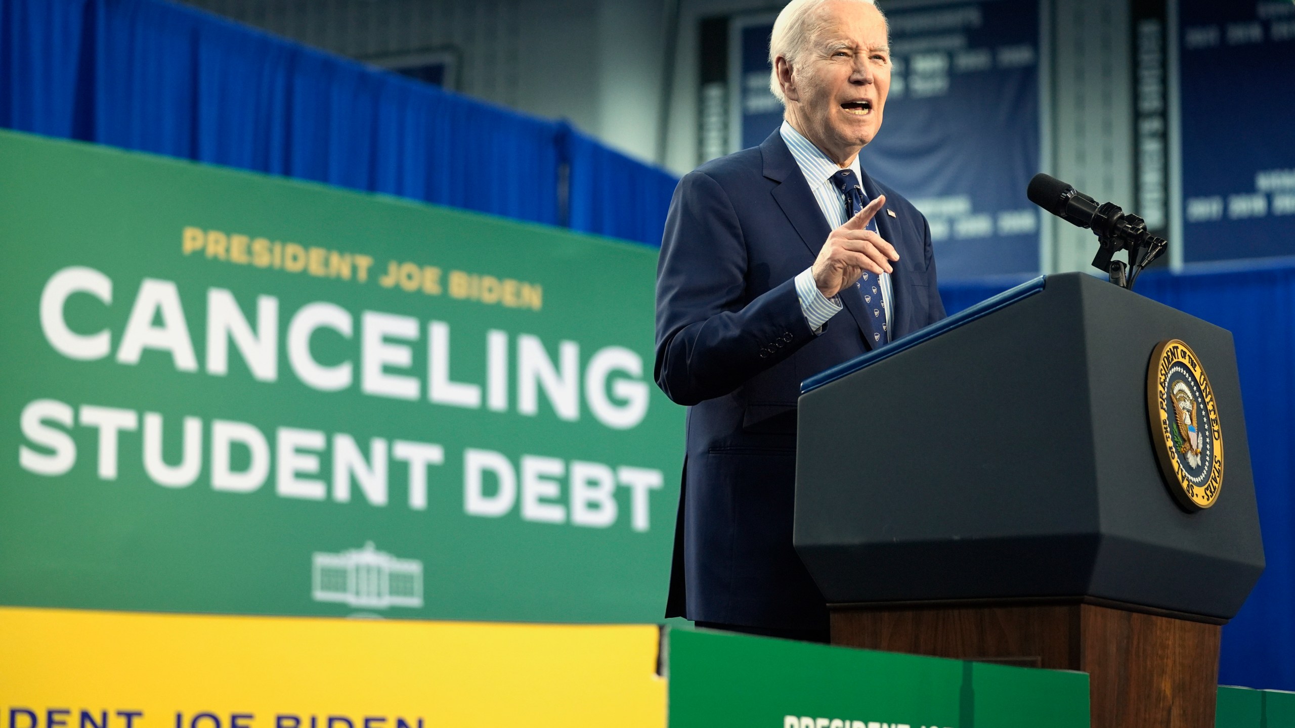 FILE - President Joe Biden speaks about student loan debt, April 8, 2024, in Madison, Wis. (AP Photo/Evan Vucci, File)