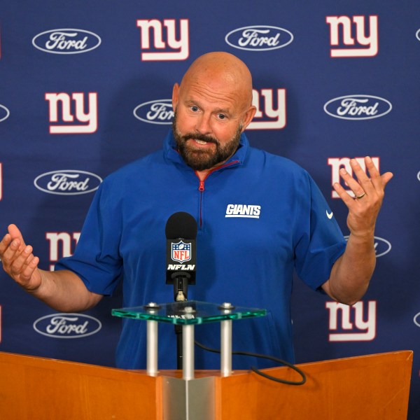 New York Giants head coach Brian Daboll speaks during a news conference following an NFL football game against the Cleveland Browns, Sunday, Sept. 22, 2024, in Cleveland. (AP Photo/David Richard)