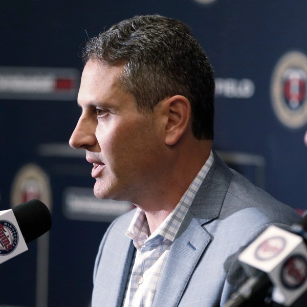 FILE - Minnesota Twins general manager Thad Levine answers a question during a baseball news conference, Oct.2, 2018, in Minneapolis. (AP Photo/Jim Mone, File)