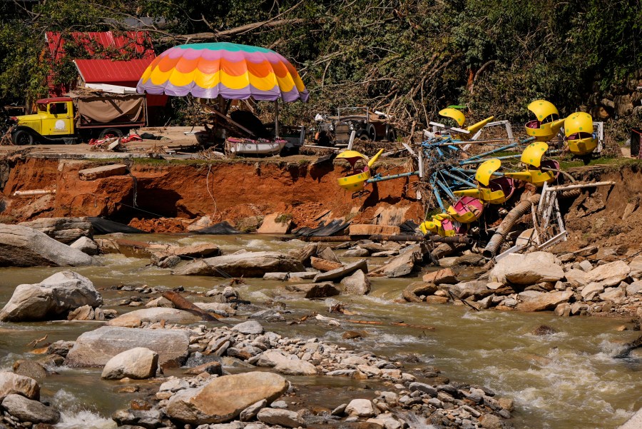 Debris is seen in the aftermath of Hurricane Helene, Wednesday, Oct. 2, 2024, in Chimney Rock Village, N.C. (AP Photo/Mike Stewart)