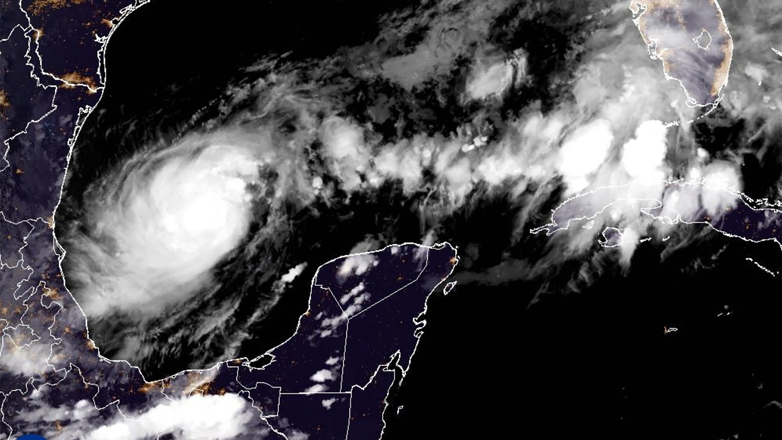 This satellite image from the National Oceanic and Atmospheric Administration taken at 7:41pm ET on Sunday, Oct. 6, 2024, shows Hurricane Milton, which quickly intensified Sunday and is on track to become a major hurricane with the Tampa Bay, Fla., area in its sights. (NOAA via AP)