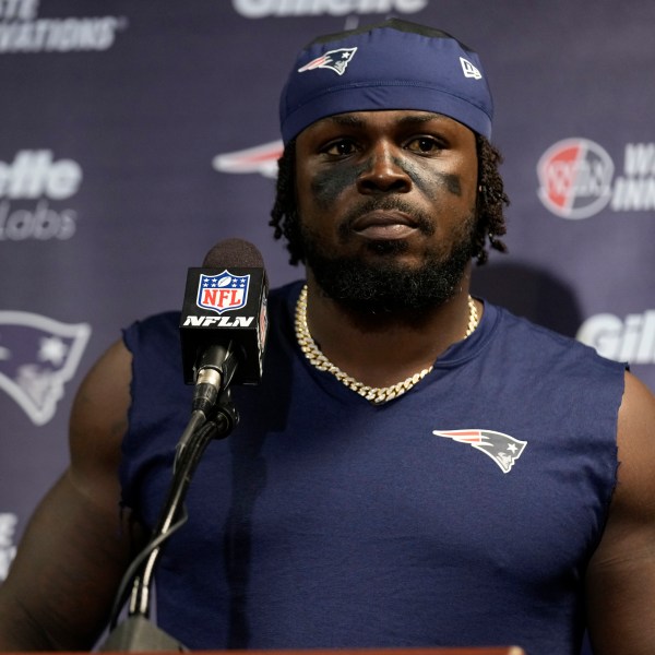 FILE - New England Patriots safety Jabrill Peppers answers questions during a news conference after playing against the New York Jets in an NFL football game, Sept. 19, 2024, in East Rutherford, N.J. (AP Photo/Seth Wenig, file)