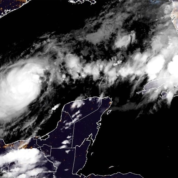 This satellite image from the National Oceanic and Atmospheric Administration taken at 7:41pm ET on Sunday, Oct. 6, 2024, shows Hurricane Milton, which quickly intensified Sunday and is on track to become a major hurricane with the Tampa Bay, Fla., area in its sights. (NOAA via AP)