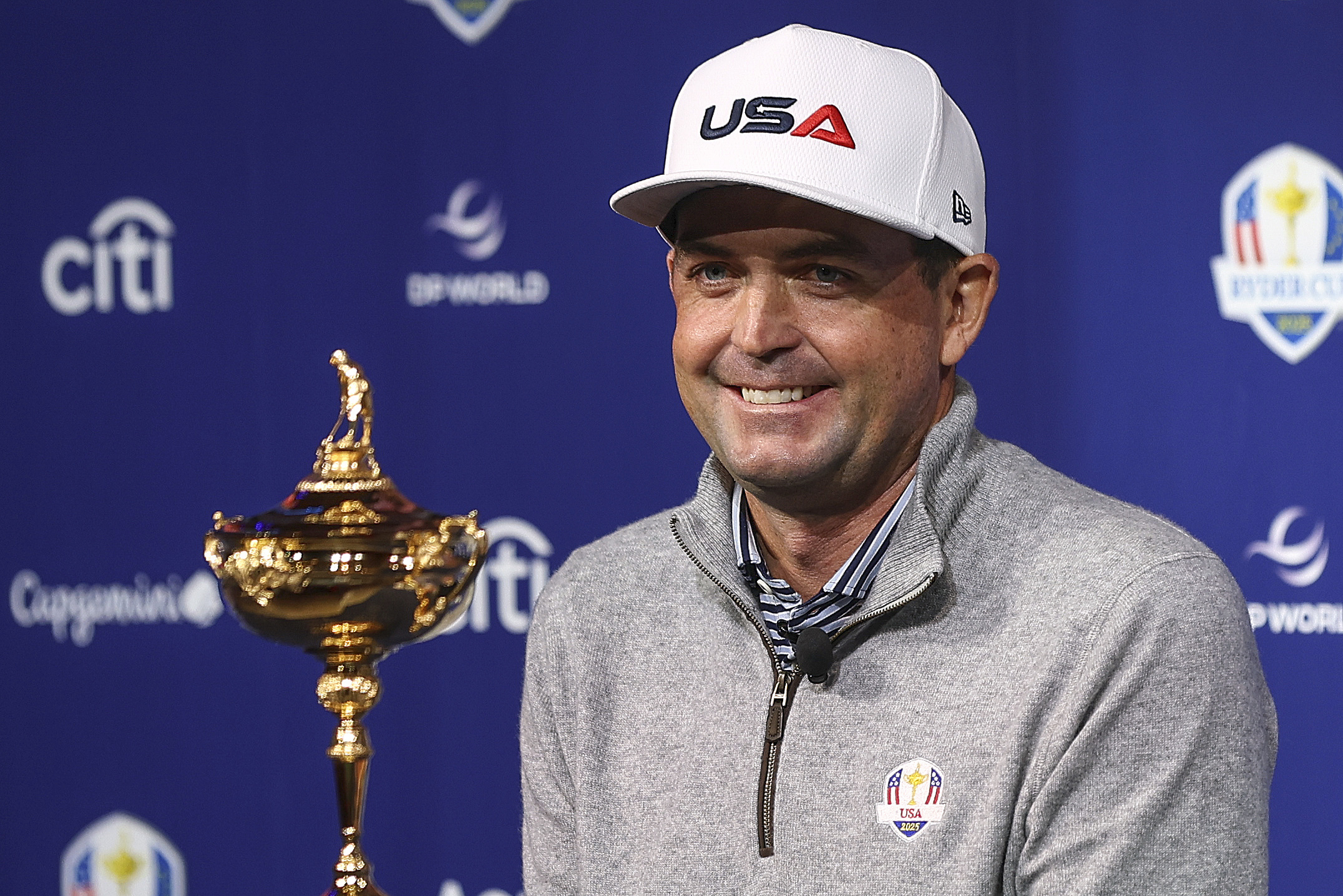 U.S. Ryder Cup golf team captain Keegan Bradley speaks at a press conference in New York, Tuesday, Oct. 8, 2024. (AP Photo/Heather Khalifa)