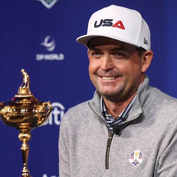 U.S. Ryder Cup golf team captain Keegan Bradley speaks at a press conference in New York, Tuesday, Oct. 8, 2024. (AP Photo/Heather Khalifa)