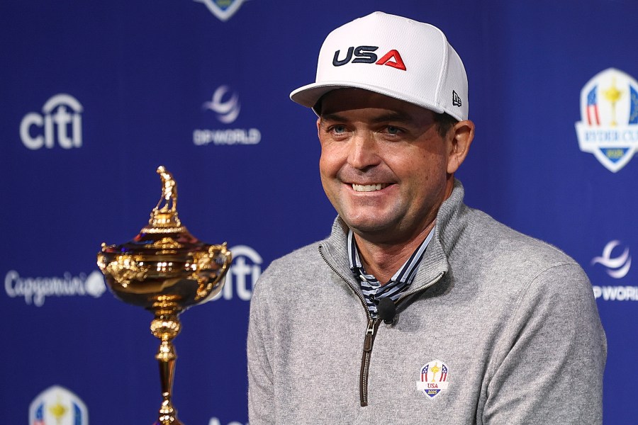 U.S. Ryder Cup golf team captain Keegan Bradley speaks at a press conference in New York, Tuesday, Oct. 8, 2024. (AP Photo/Heather Khalifa)