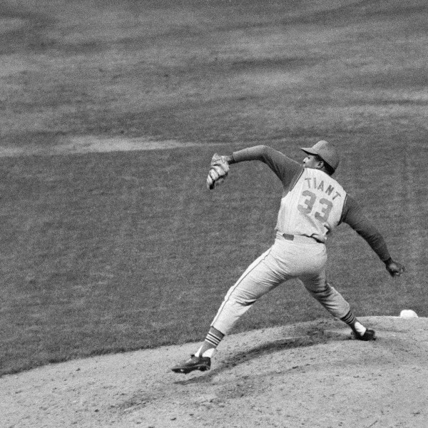 FILE - Luis Tiant of the Cleveland Indians pitches against the New York Yankees in the fourth inning at Yankee Stadium in 1968. (AP Photo/Marty Lederhandler, File)