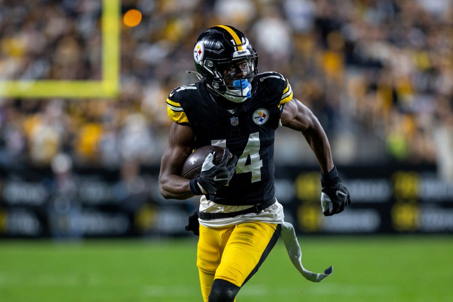 FILE - Pittsburgh Steelers wide receiver George Pickens (14) runs after a catch during an NFL football game, Sunday, Oct. 6, 2024, in Pittsburgh. (AP Photo/Matt Durisko)