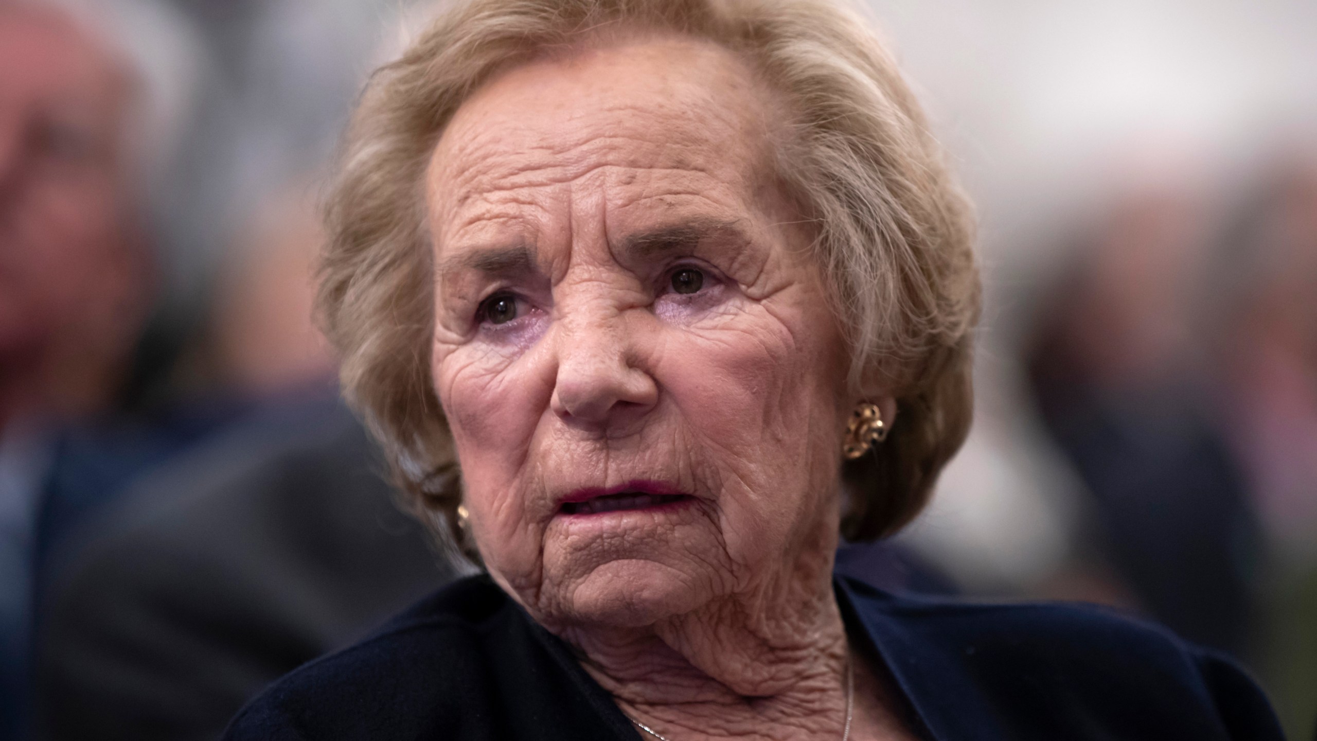 FILE - Ethel Kennedy, widow of Senator Robert F. Kennedy, watches a video about her late husband during the Robert F. Kennedy Human Rights awards ceremony on Capitol Hill in Washington, Tuesday, June 5, 2018. (AP Photo/J. Scott Applewhite, File)