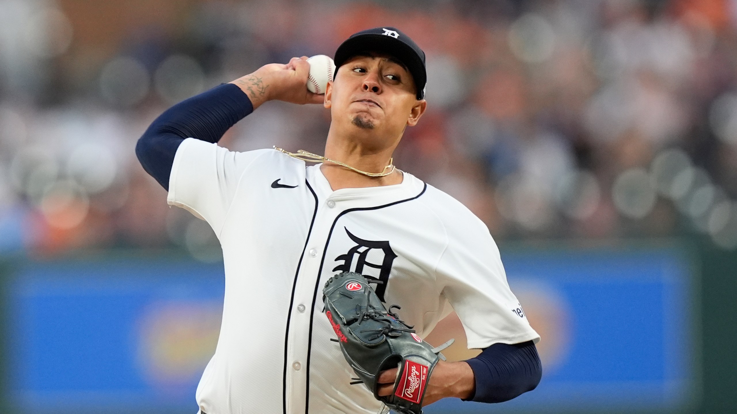 Detroit Tigers starting pitcher Keider Montero throws during the second inning of a baseball game against the Tampa Bay Rays, Wednesday, Sept. 25, 2024, in Detroit. (AP Photo/Carlos Osorio)