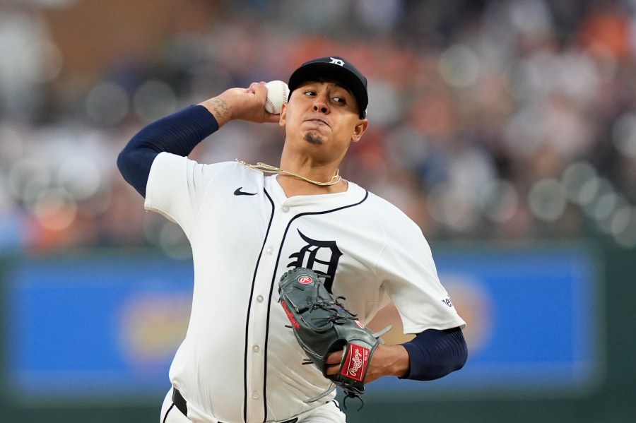 Detroit Tigers starting pitcher Keider Montero throws during the second inning of a baseball game against the Tampa Bay Rays, Wednesday, Sept. 25, 2024, in Detroit. (AP Photo/Carlos Osorio)