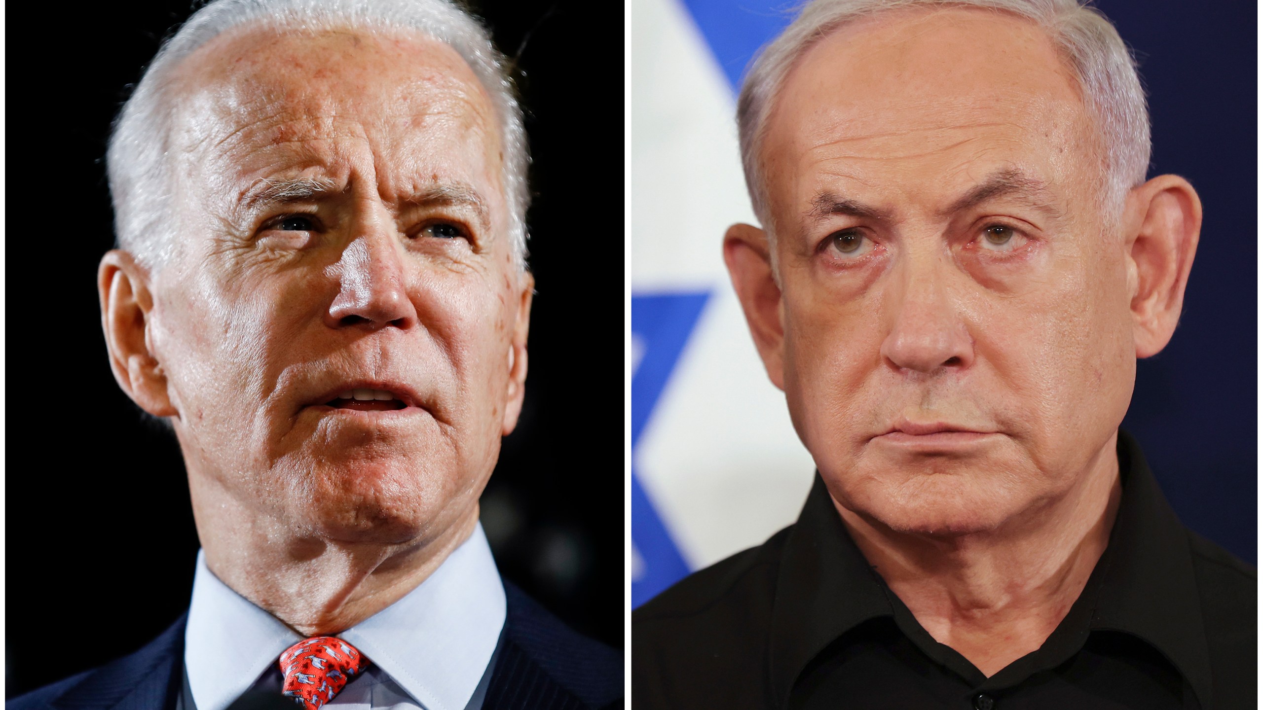 This combination image shows, from left; President Joe Biden, on March 12, 2020, in Wilmington, Del., and Israeli Prime Minister Benjamin Netanyahu on Oct. 28, 2023, in Tel Aviv, Israel. (AP Photo, File)