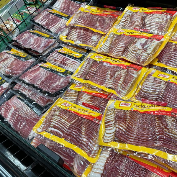 Oscar Mayer bacon packages are on display in a refrigerated case in a King Soopers grocery store Monday, Oct. 7, 2024, in southeast Denver. (AP Photo/David Zalubowski)