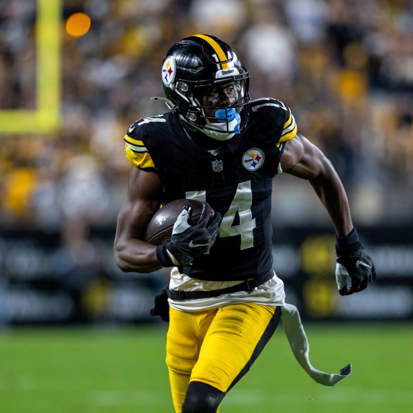 FILE - Pittsburgh Steelers wide receiver George Pickens (14) runs after a catch during an NFL football game, Sunday, Oct. 6, 2024, in Pittsburgh. (AP Photo/Matt Durisko)