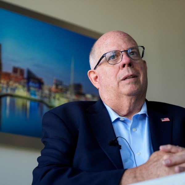 FILE - Senate candidate former Maryland Gov. Larry Hogan speaks during an interview with The Associated Press, Aug. 27, 2024, in Annapolis, Md. (AP Photo/Stephanie Scarbrough, File)