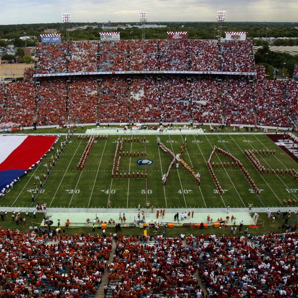 FILE - The Cotton Bowl is shown on the 100th match-up of Texas and Oklahoma in an NCAA college football game in Dallas, Saturday, Oct. 10 , 2005. (AP Photo/LM Otero, File)