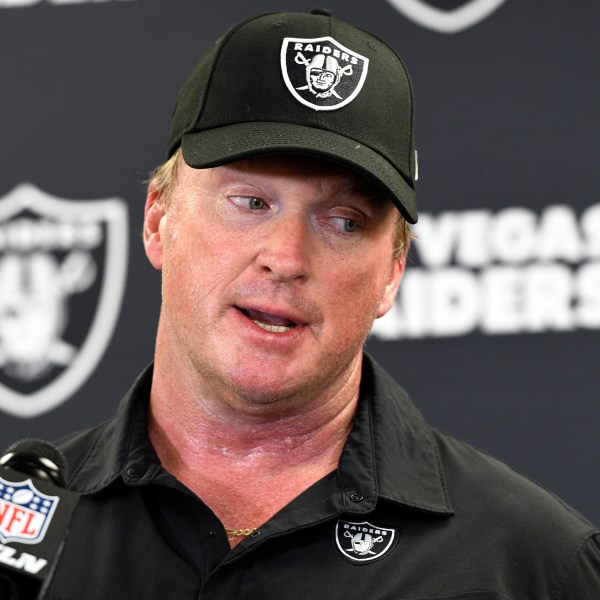 FILE - Las Vegas Raiders head coach Jon Gruden speaks with the media following an NFL football game against the Pittsburgh Steelers in Pittsburgh, Sept. 19, 2021. (AP Photo/Don Wright, File)