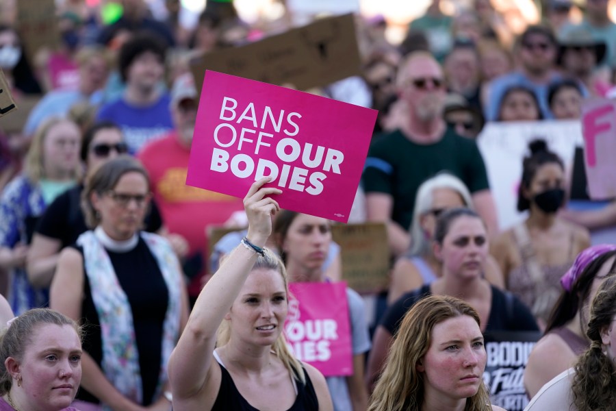 FILE - Abortion-rights protesters cheer at a rally outside the state capitol in Lansing, Mich., June 24, 2022. (AP Photo/Paul Sancya, File)