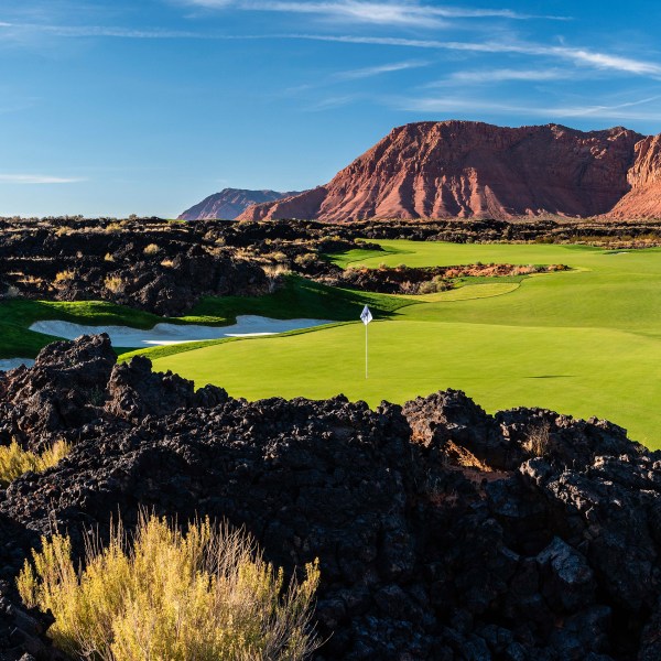 The Black Desert Resort that was built from an ancient black lava field near Zion National Park and is hosting a PGA Tour event in Utah for the first time since 1963 is shown in Ivins, Utah. (AP Photo/Black Desert Resort via AP)