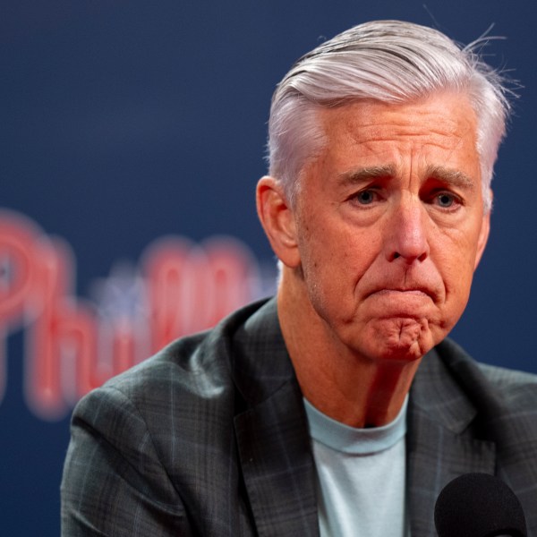 Philadelphia Phillies president of baseball operations Dave Dombrowski speaks to the media during an end of the season news conference, Tuesday, Oct. 15, 2024, in Philadelphia. (AP Photo/Chris Szagola)