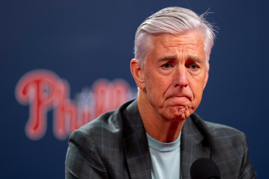 Philadelphia Phillies president of baseball operations Dave Dombrowski speaks to the media during an end of the season news conference, Tuesday, Oct. 15, 2024, in Philadelphia. (AP Photo/Chris Szagola)