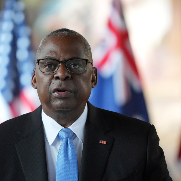 FILE - Secretary of Defense Lloyd Austin speaks in Greenwich, London, Sept. 26, 2024. (AP Photo/Kin Cheung, Pool, File)