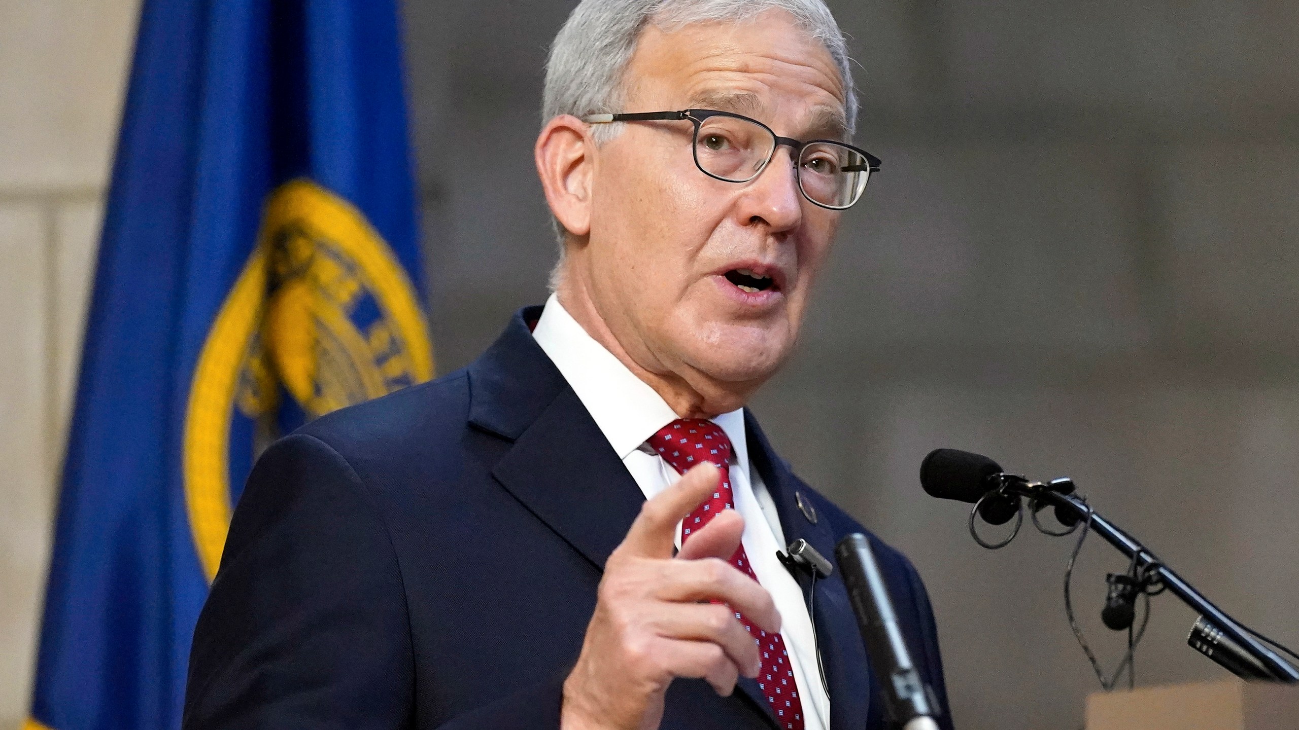 FILE - Nebraska Secretary of State Bob Evnen holds a news conference in Lincoln, Neb., Nov. 4, 2020. (AP Photo/Nati Harnik, File)