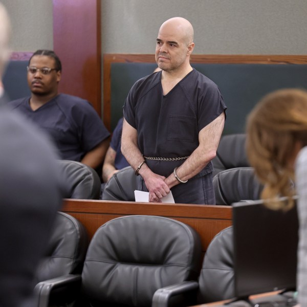 Robert Telles, a former Las Vegas-area Democratic elected official, reacts to his sentencing in the killing of an investigative journalist who wrote articles critical of his conduct in office, Wednesday, Oct. 16, 2024, at the Regional Justice Center in Las Vegas. (K.M. Cannon/Las Vegas Review-Journal via AP, Pool)