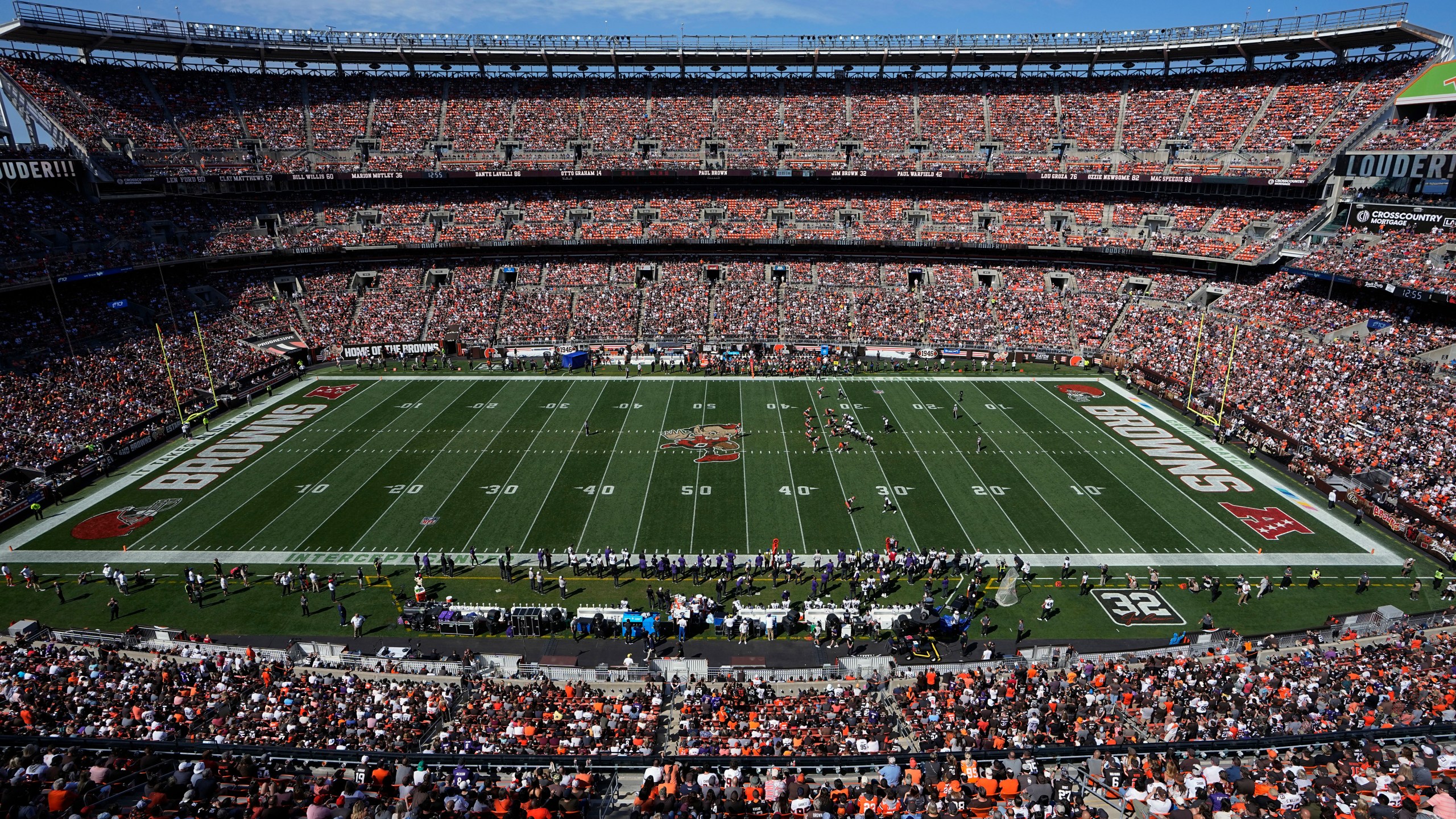 FILE - Cleveland Browns Stadium during an NFL football game between the Baltimore Ravens and the Cleveland Browns, Sunday, Oct. 1, 2023, in Cleveland. (AP Photo/Sue Ogrocki, File)