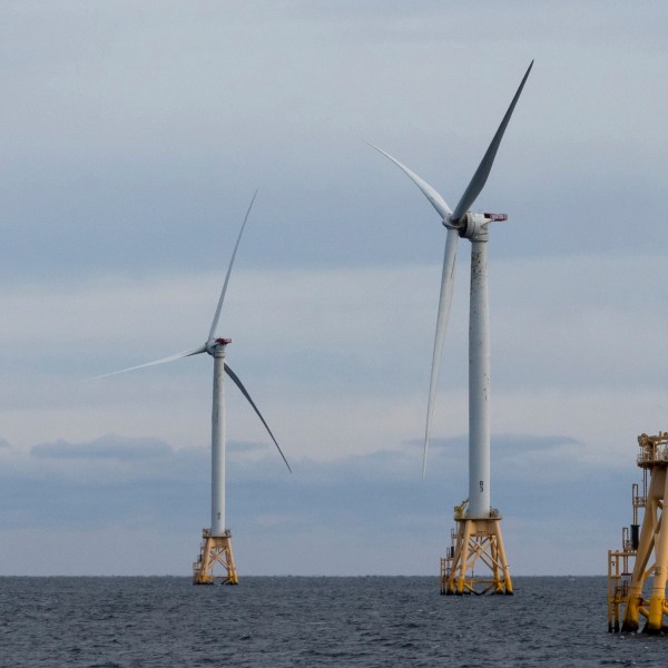 FILE - Turbines operate at the Block Island Wind Farm, Dec. 7, 2023, off the coast of Block Island, R.I. (AP Photo/Julia Nikhinson, File)