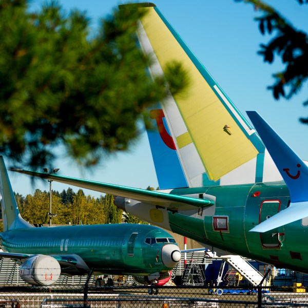 FILE - Unpainted Boeing 737 Max aircraft are seen, Tuesday, Sept. 24, 2024, at the company's facilities in Renton, Wash. (AP Photo/Lindsey Wasson, File)