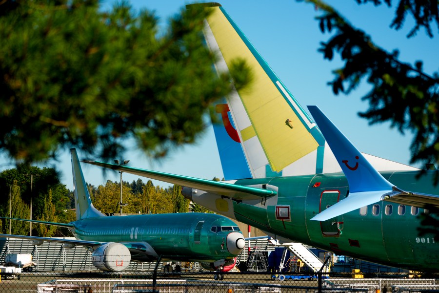 FILE - Unpainted Boeing 737 Max aircraft are seen, Tuesday, Sept. 24, 2024, at the company's facilities in Renton, Wash. (AP Photo/Lindsey Wasson, File)