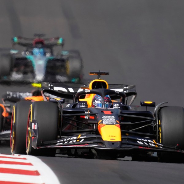 Red Bull driver Max Verstappen, of the Netherlands, steers into a turn during a sprint race ahead of the Formula One U.S. Grand Prix auto race at Circuit of the Americas, Saturday, Oct. 19, 2024, in Austin, Texas. (AP Photo/Eric Gay)