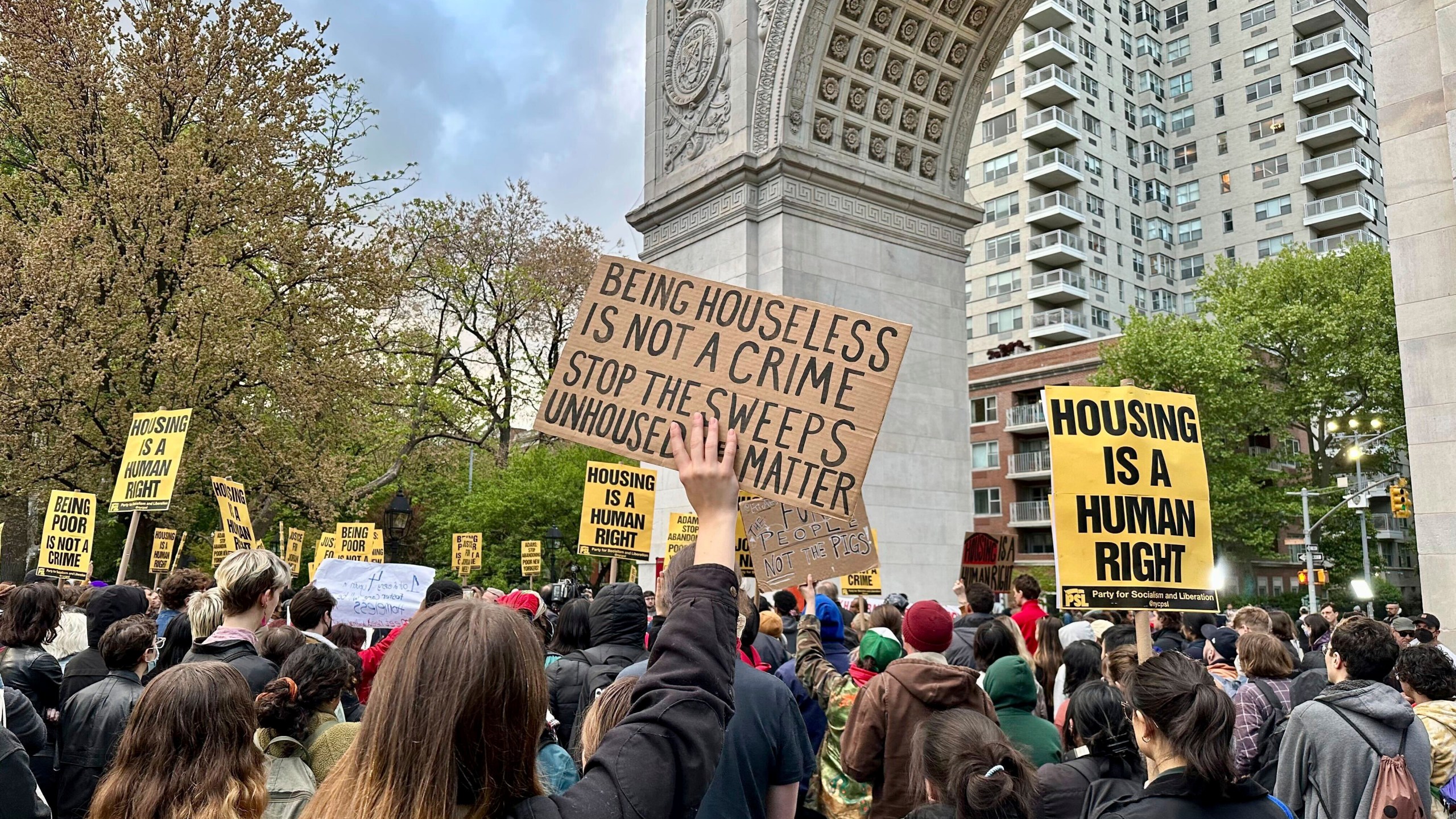 FILE - A group of several hundred people protest the death of Jordan Neely, May 5, 2023, at Washington Square Park in New York. (AP Photo/Brooke Lansdale, File)