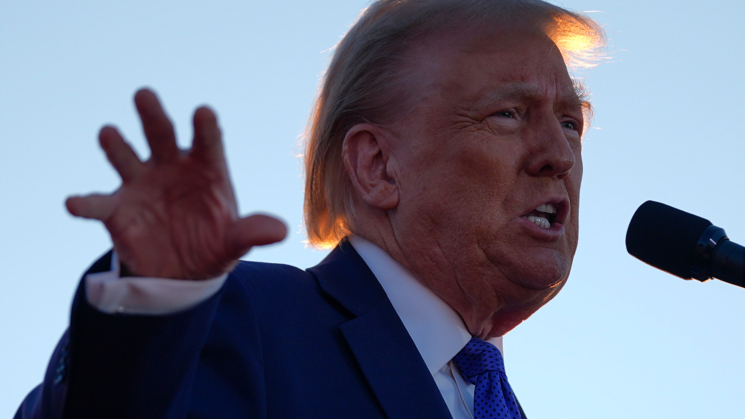 Republican presidential nominee former President Donald Trump speaks during a campaign rally at Arnold Palmer Regional Airport, Saturday, Oct. 19, 2024, in Latrobe, Pa. (AP Photo/Evan Vucci)