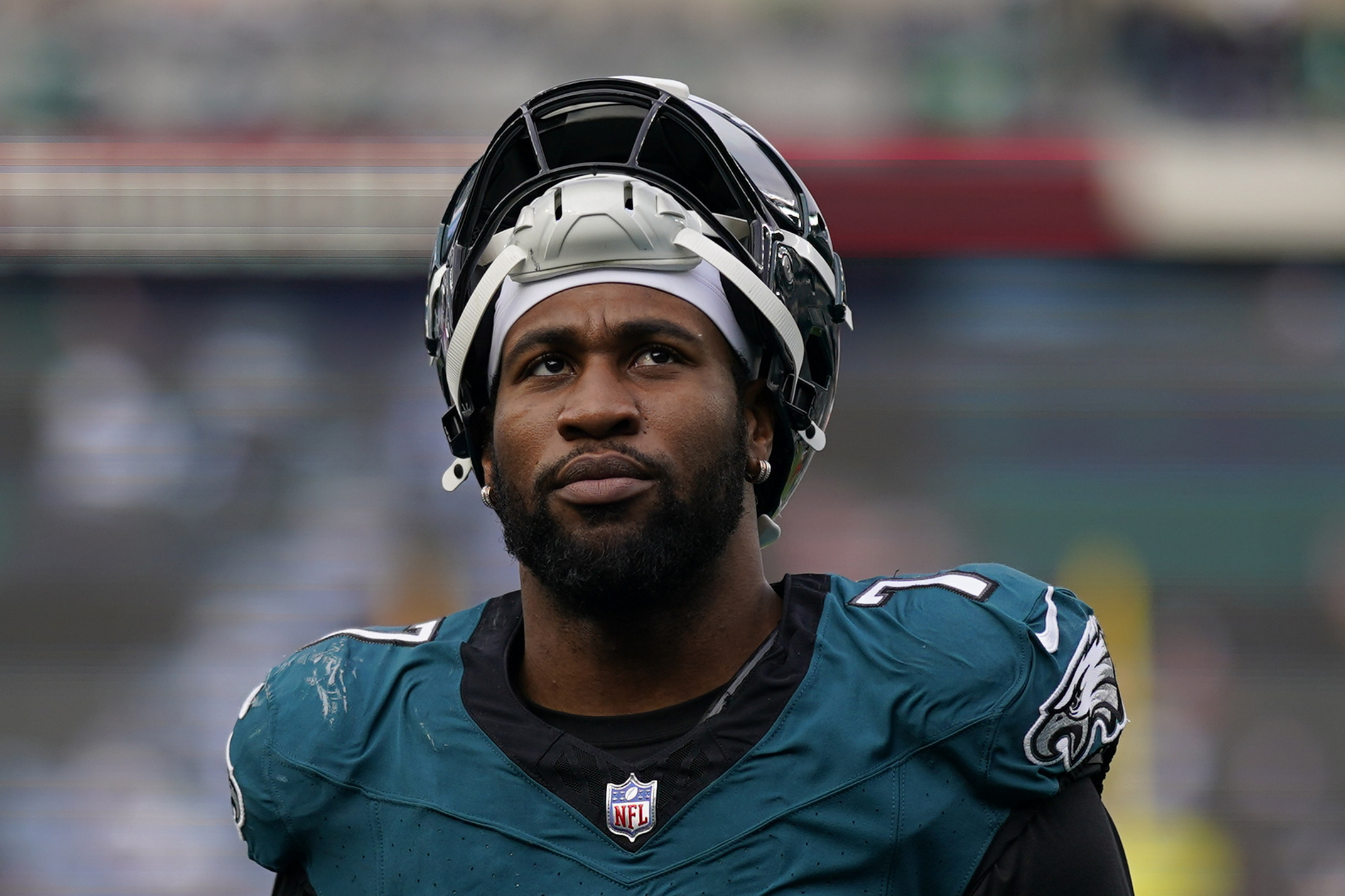 FILE - Then-Philadelphia Eagles' Haason Reddick walks off the field at halftime of an NFL football game, Dec. 31, 2023, in Philadelphia. (AP Photo/Matt Slocum, File)