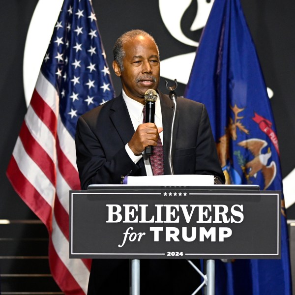 Ben Carson addresses supporters of Republican presidential nominee former President Donald Trump, Saturday, Oct. 5, 2024, in Livonia, Mich. (AP Photo/Jose Juarez)