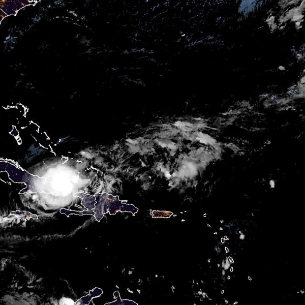 This satellite image from the National Oceanic and Atmospheric Administration taken at 6:40pm ET on Sunday, Oct. 20, 2024, shows Hurricane Oscar. (NOAA via AP)