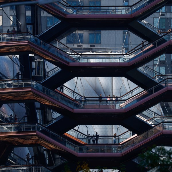 People visit the Vessel as it reopens with safety features in New York, Monday, Oct. 21, 2024. (AP Photo/Kena Betancur)