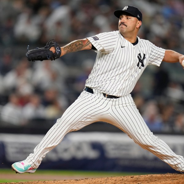 FILE - New York Yankees pitcher Nestor Cortes throws during the fourth inning of a baseball game against the Boston Red Sox at Yankee Stadium Thursday, Sept. 12, 2024, in New York. (AP Photo/Seth Wenig, File)