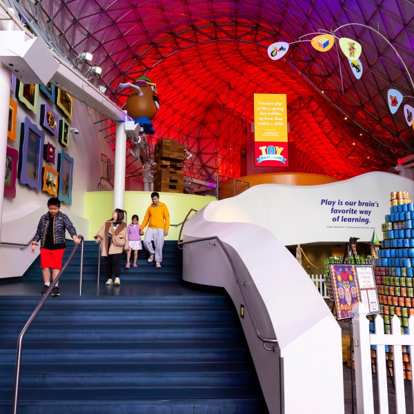 Visitors walk through the Toy Hall of Fame inside The Strong National Museum of Play, Tuesday, Oct. 15, 2024, in Rochester, N.Y. (AP Photo/Lauren Petracca)