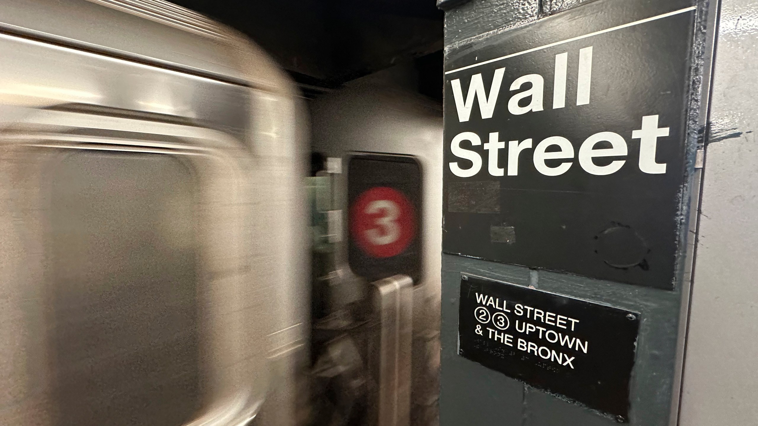 A train arrives at the Wall Street subway station in New York's Financial District on Wednesday, Oct. 23, 2024. (AP Photo/Peter Morgan)